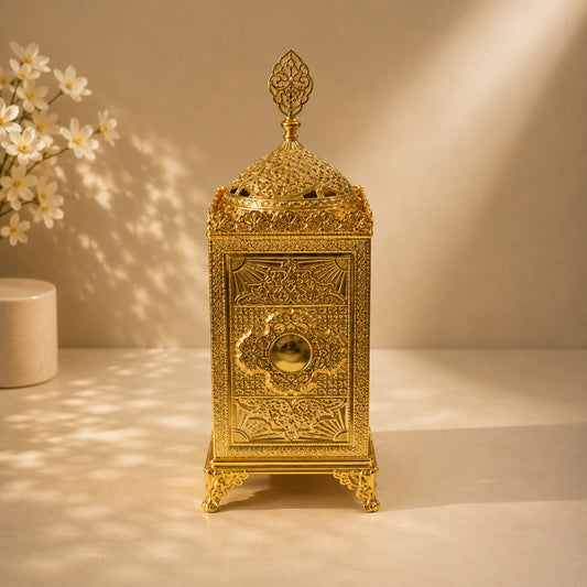 5-Inch Gold Incense Burner with Knotted Flower Design & Lid