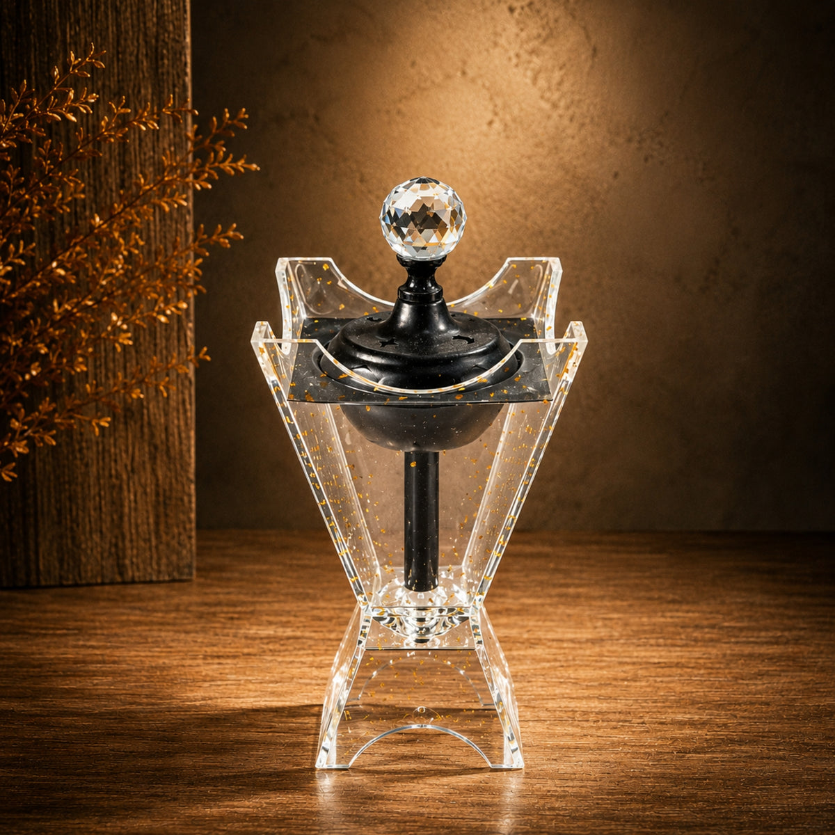 Black & Clear Crystal-Style Incense Burner 10 × 24 cm – DB5010-B