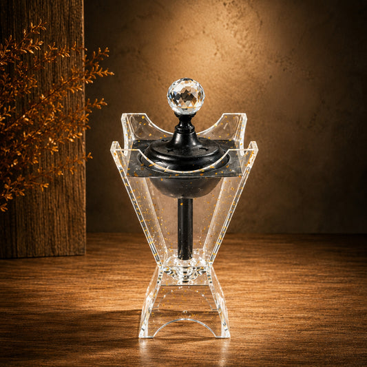 Black & Clear Crystal-Style Incense Burner 10 × 24 cm – DB5010-B