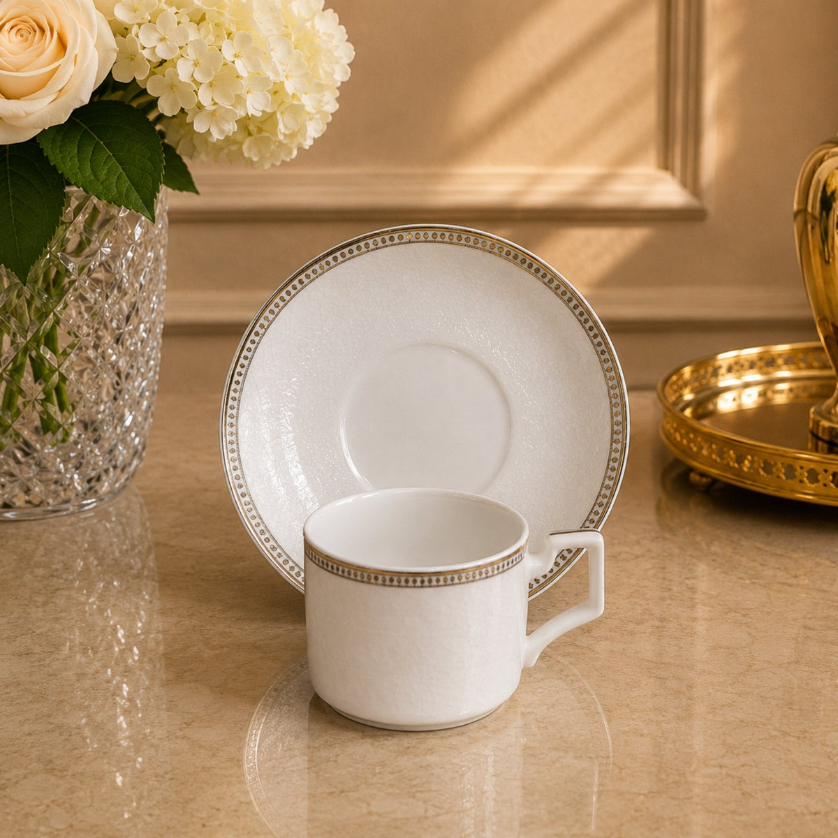 Luxury Tea Cup & Saucer Set (6 Cups + 6 Saucers) - 220ml | LARA VA1035