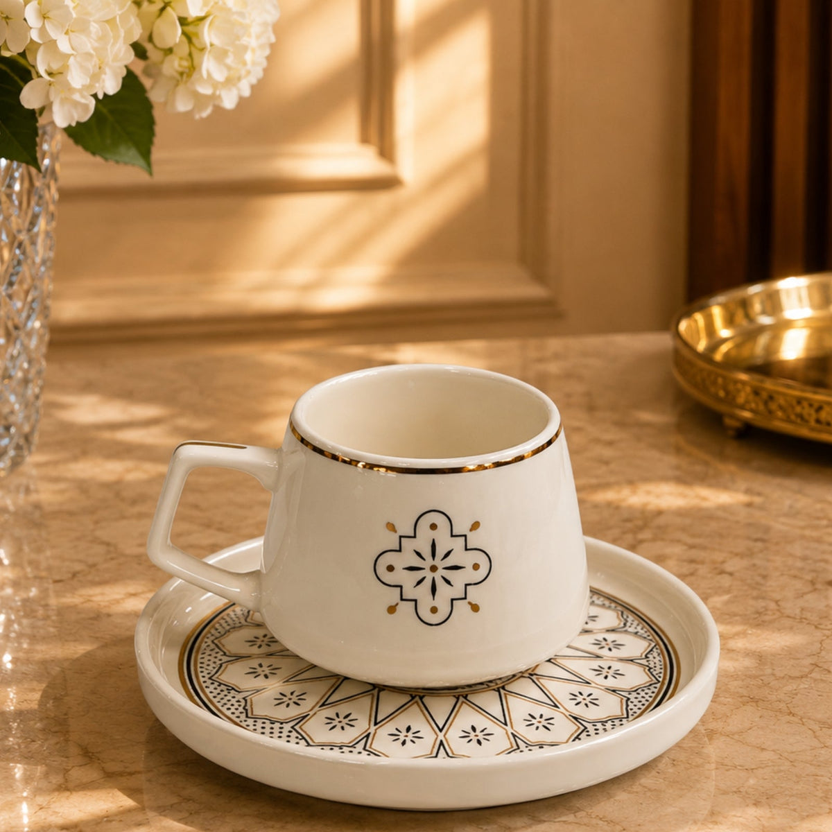 Luxury Arabic Coffee Cup & Saucer Set (6 Cups + 6 Saucers) - 100ml | HUMA VA1027