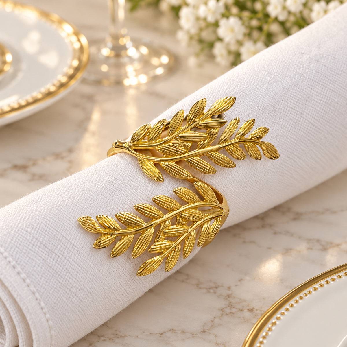 Elegant Gold Leaf Napkin Holder – Decorative Napkin Ring
