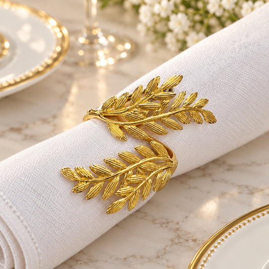 Elegant Gold Leaf Napkin Holder – Decorative Napkin Ring