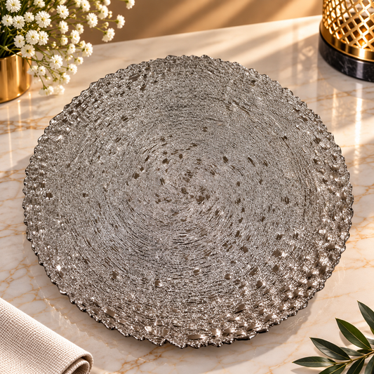 Terra Silver Textured Serving Plate – 20 × 20 × 2.5 cm