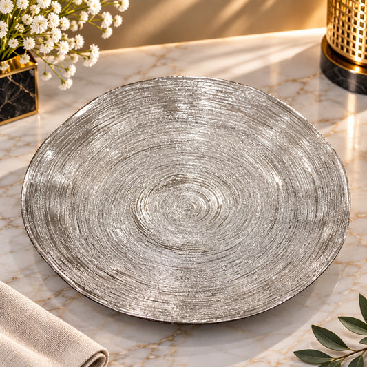 Luna Silver Textured Large Serving Plate