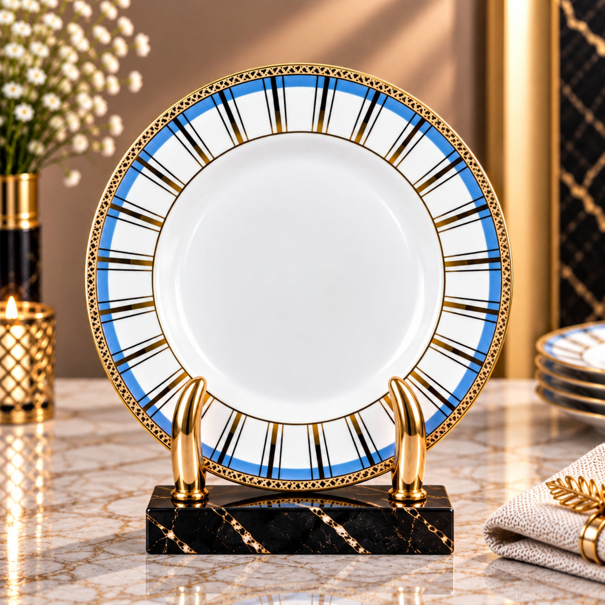 Luxury Blue, Black & Gold Decorative Plate – 15", 20" & 26"