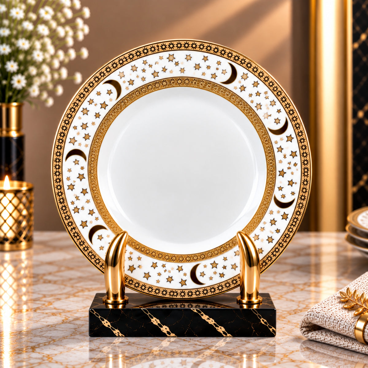 Luxury Moon & Star Decorative Plate – White & Gold – 15", 20" & 26"