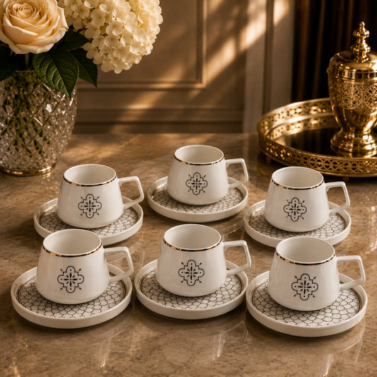 Luxury Arabic Coffee Cup & Saucer Set (6 Cups + 6 Saucers) - 100ml | MONA VA1028