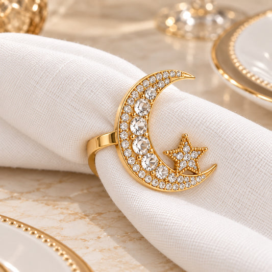 Crystal Crescent Moon & Star Gold Napkin Holder