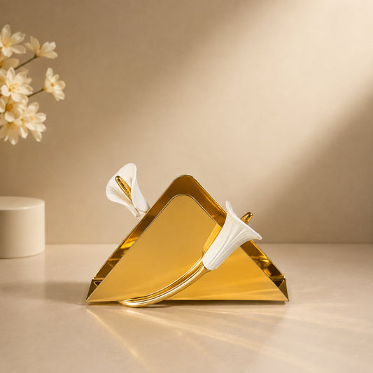 Calla Lily Golden Triangle Napkin Holder – Gold & White