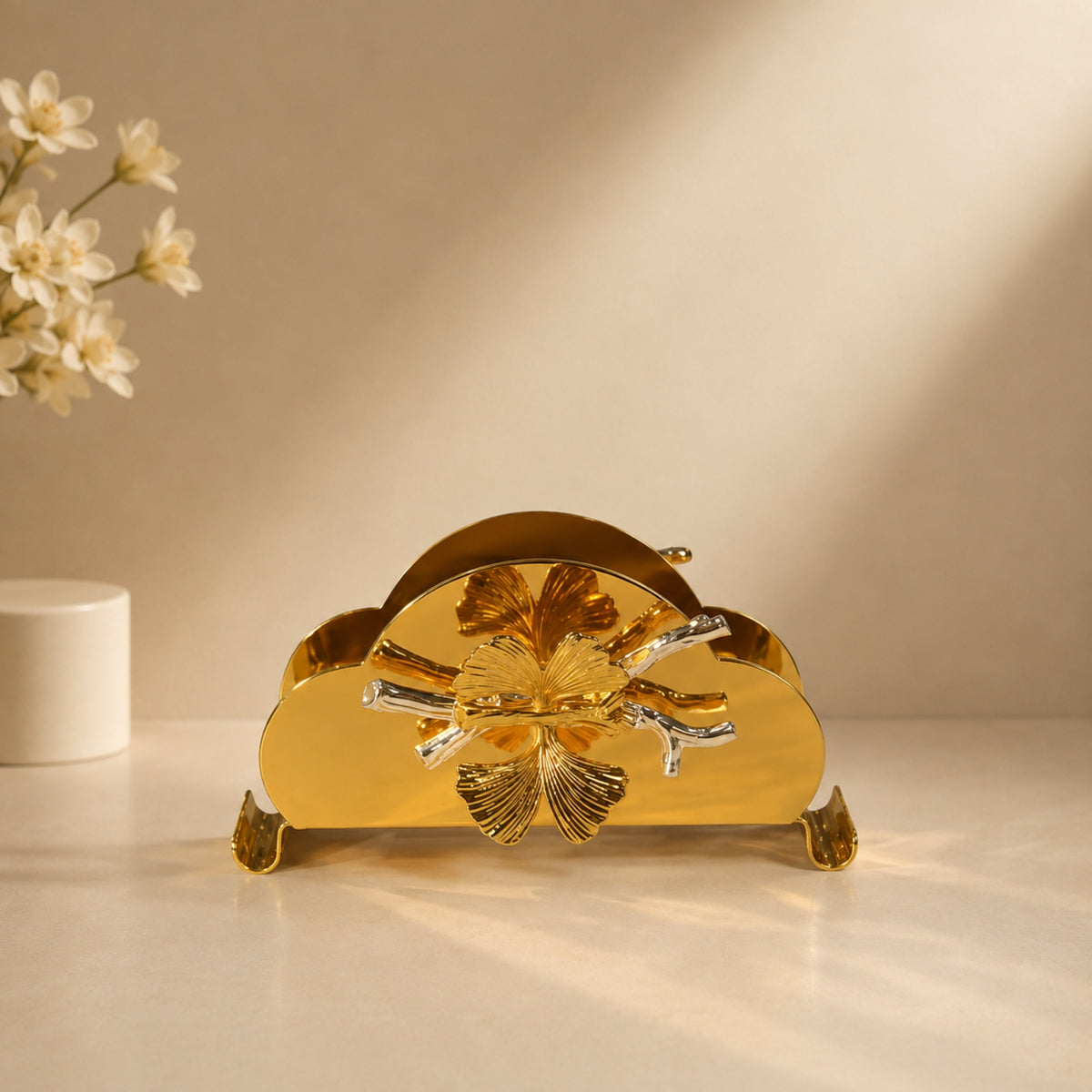 Golden Ginkgo Flower Cloud-Shaped Napkin Holder – Gold