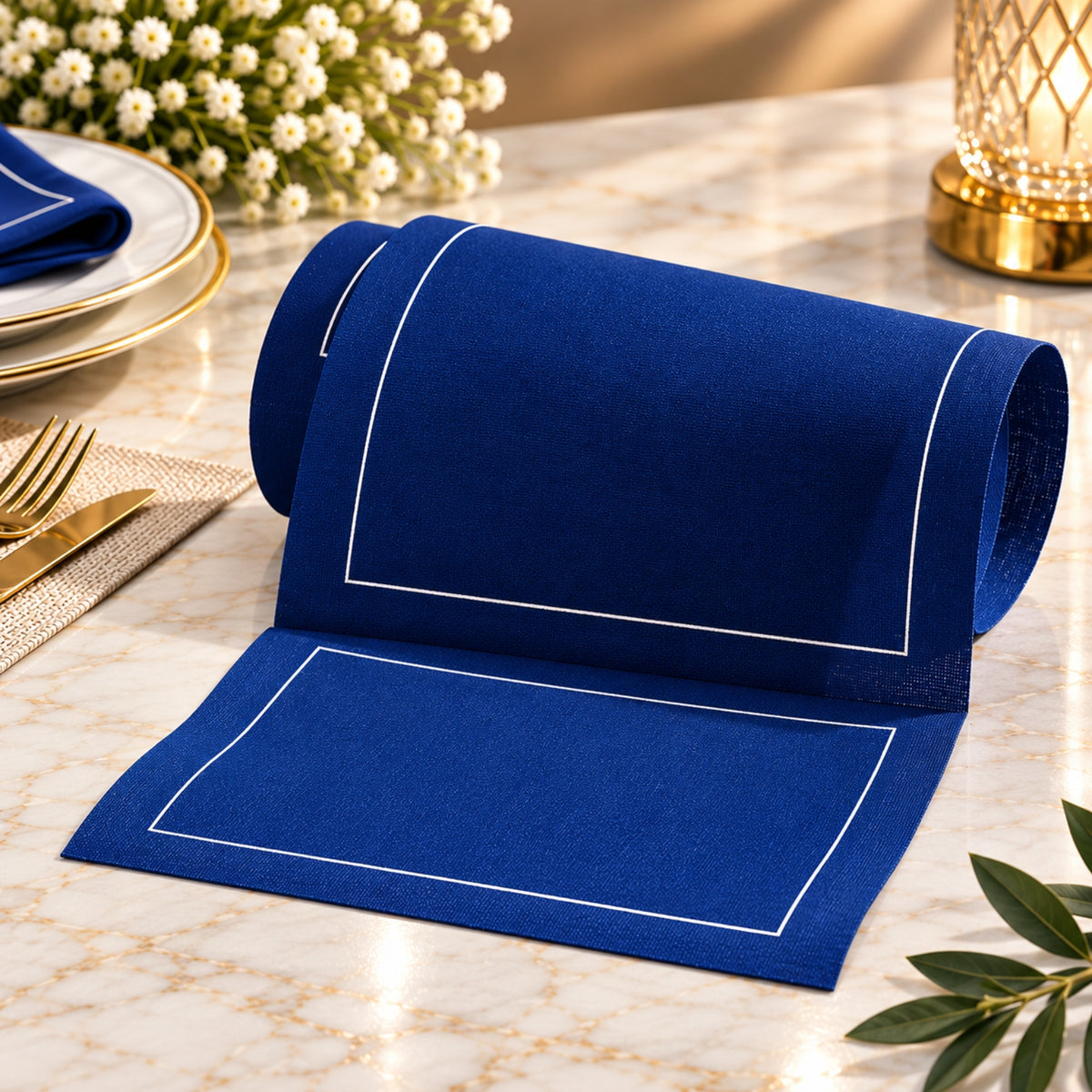 Premium Table Napkin Roll – 20 × 20 cm, 50 Pcs | Red, Brown & Blue