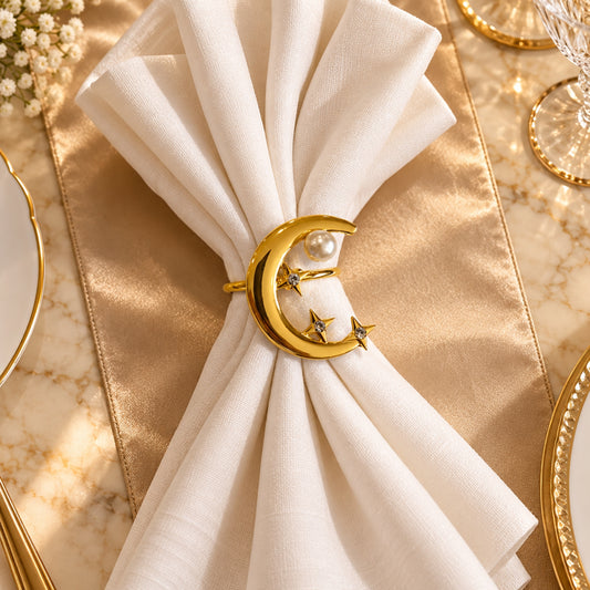 Gold Crescent Moon Pearl & Star Napkin Holder