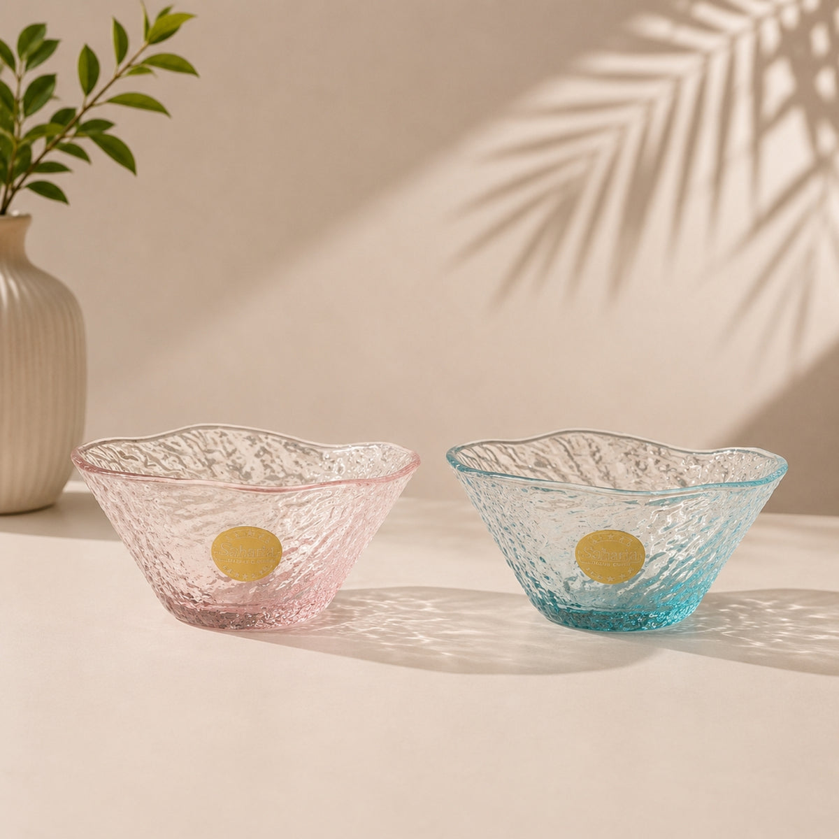 Xuanbing textured glass dessert bowl single piece available in pink and green