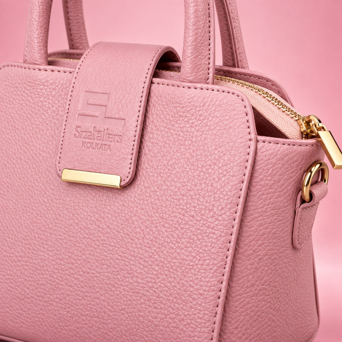 Pink Leather Handbag & Sling Bag – Compact Structured Design