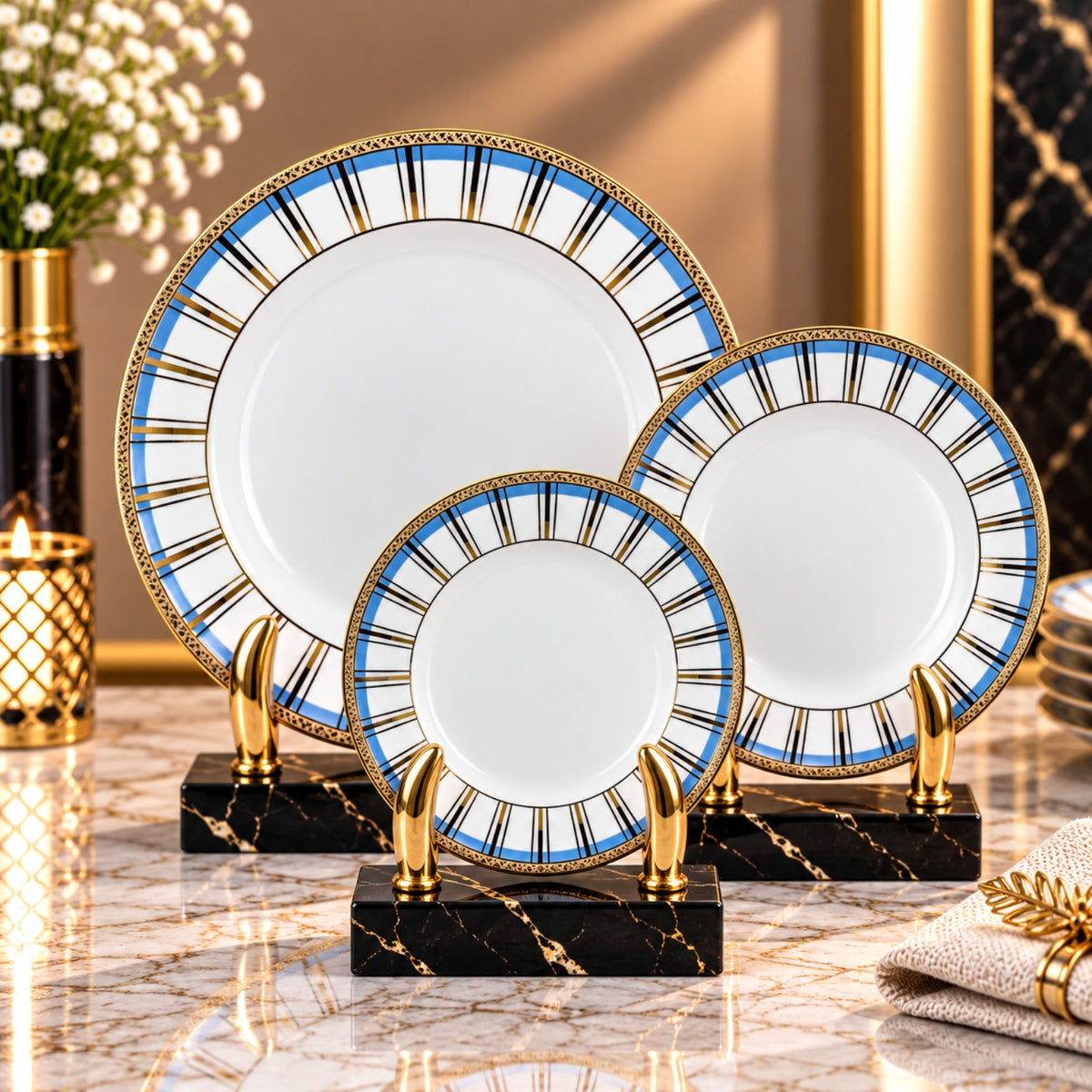 Luxury Blue, Black & Gold Decorative Plate – 15", 20" & 26"