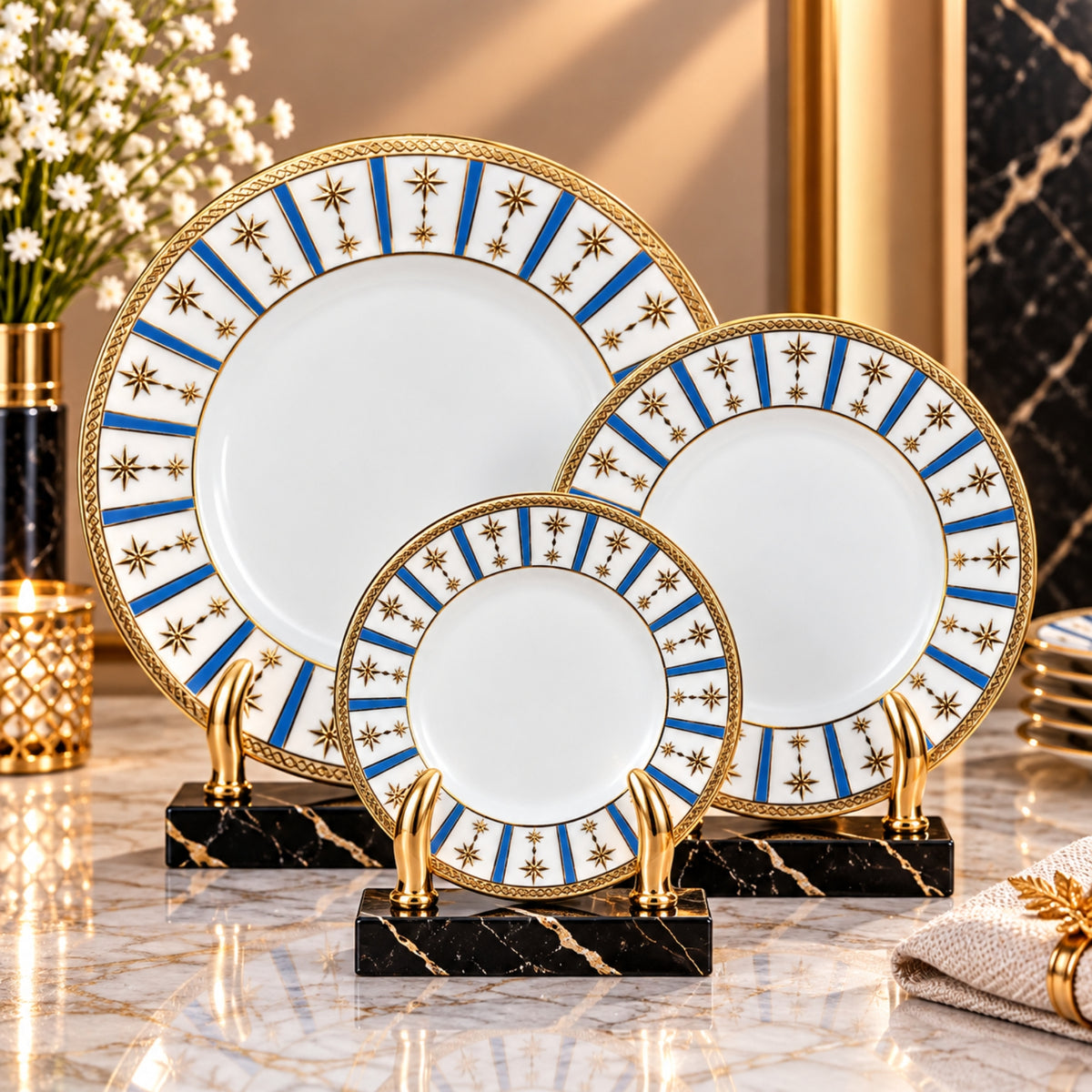 Luxury Blue & Gold Star Pattern Decorative Plate – 15", 20" & 26"