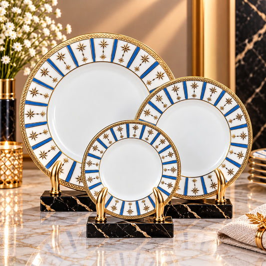 Luxury Blue & Gold Star Pattern Decorative Plate – 15", 20" & 26"