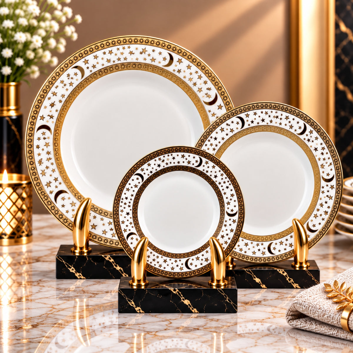 Luxury Moon & Star Decorative Plate – White & Gold – 15", 20" & 26"
