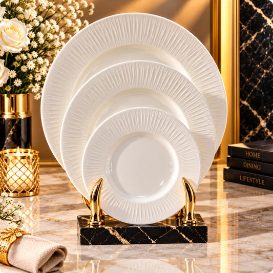 Elegant White Textured Plate Collection – 16cm, 23cm & 25cm