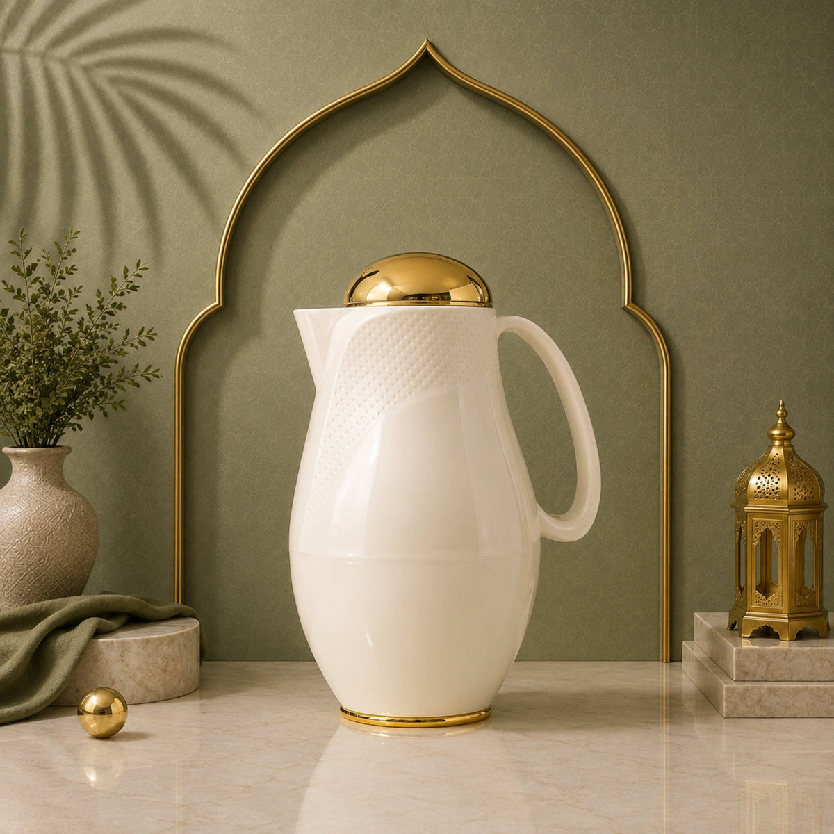 1L White & Gold Vacuum Flask By Regal | RGD16-10G