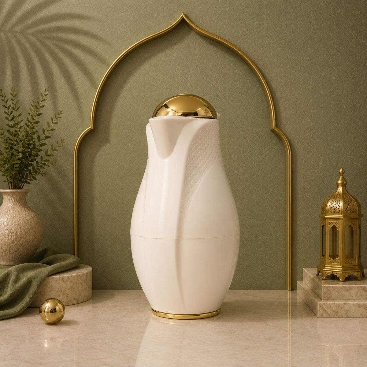 1L White & Gold Vacuum Flask By Regal | RGD16-10G
