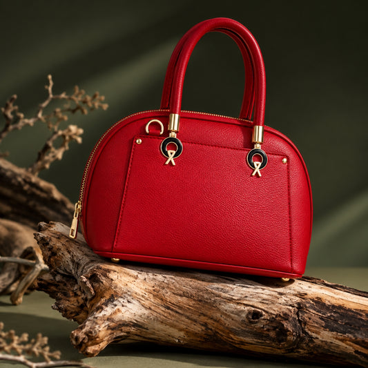 Elegant Red Leather Handbag with Gold-Tone Hardware