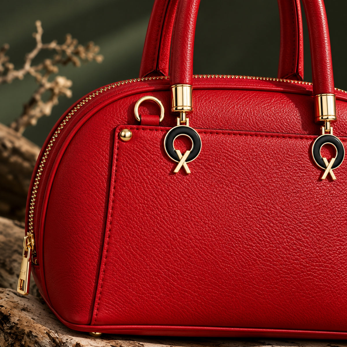 Elegant Red Leather Handbag with Gold-Tone Hardware
