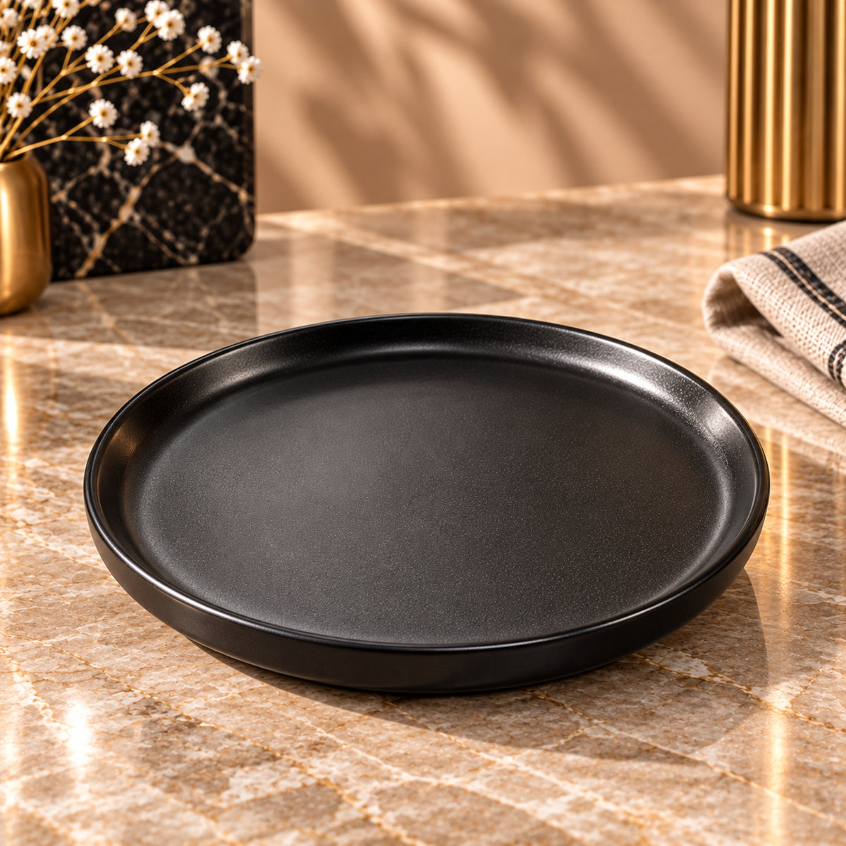 12-Piece Matte Black Stoneware Dinner Set for 4 – Plates & Bowls