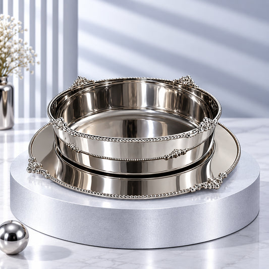 Luxury Stainless Steel Bowl with Serving Plate – Silver
