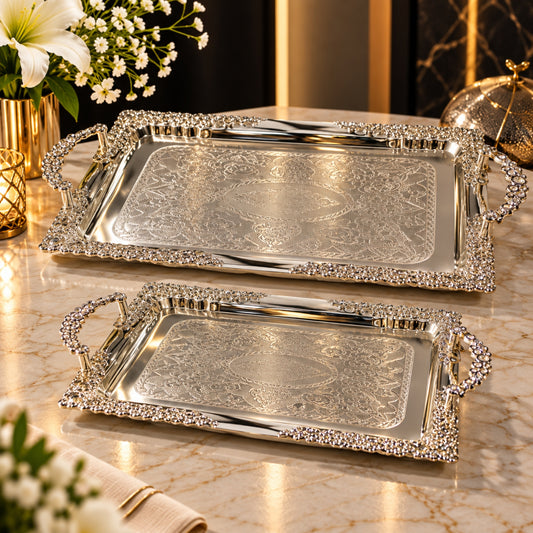 Ornate Silver-Plated Serving Tray 2-Piece Set – FG78N