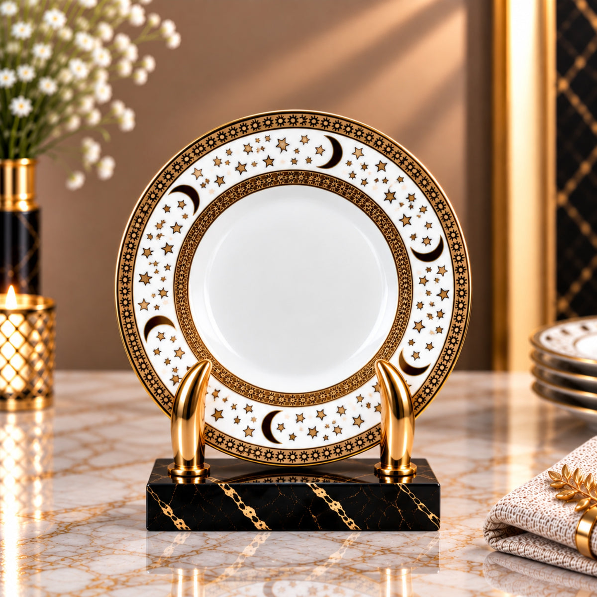 Luxury Moon & Star Decorative Plate – White & Gold – 15", 20" & 26"