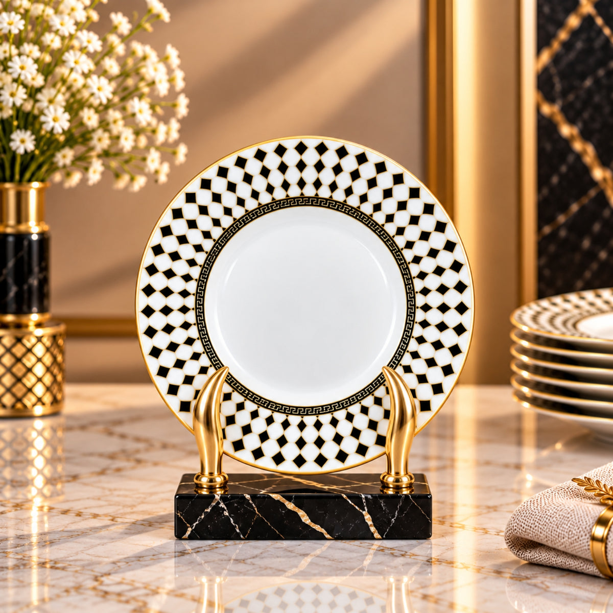 Luxury Black Diamond Pattern Decorative Plates – 15", 20" & 26"