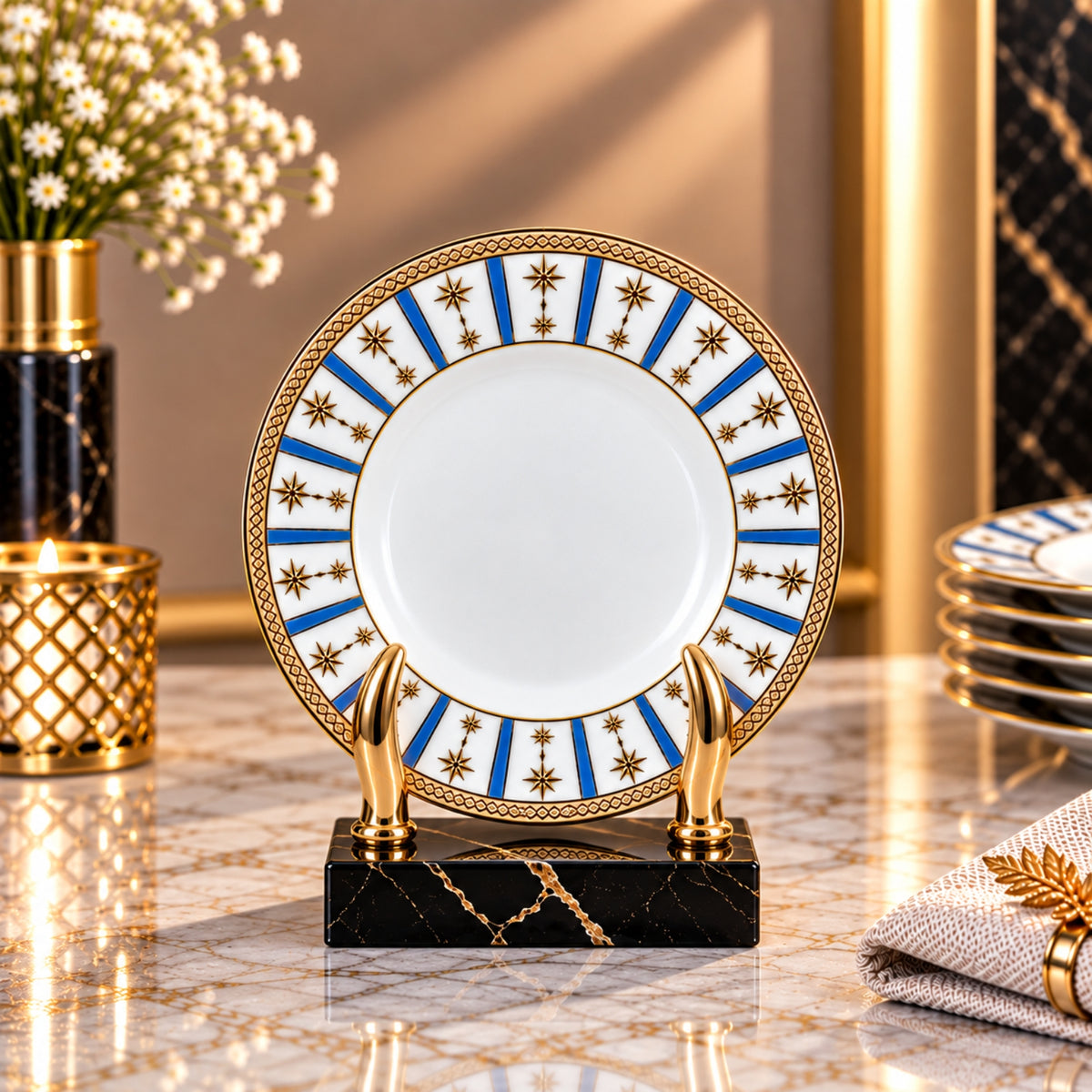 Luxury Blue & Gold Star Pattern Decorative Plate – 15", 20" & 26"