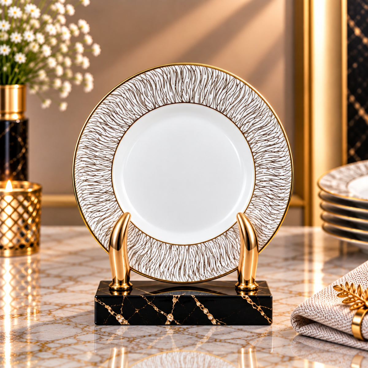 Luxury Gold Wave Pattern Decorative Plate – 15", 20" & 26"