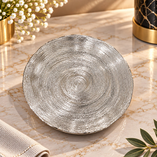 Luna Silver Small Plate – Textured Metallic Finish – 20 × 20 × 1.5 cm