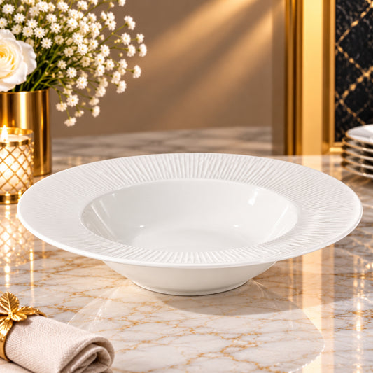 Elegant White Textured Round Soup Bowl – 21cm