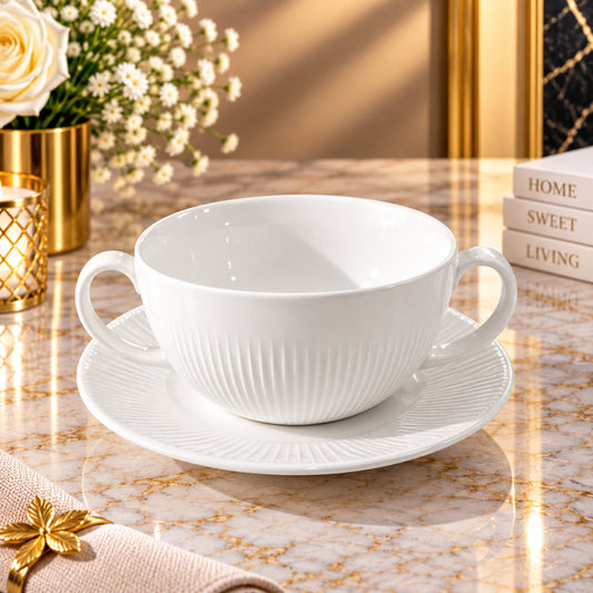 White Round Soup Bowl 12cm – Ribbed Textured Design