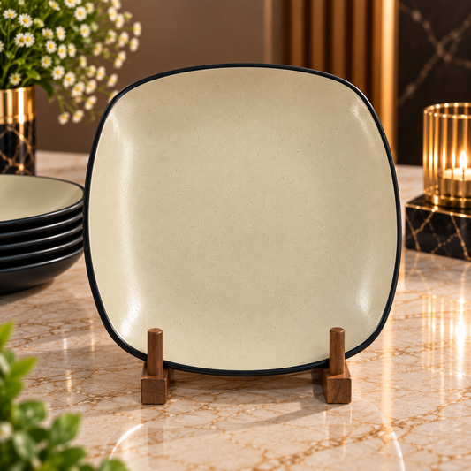 Melamine Square Plate – 10.5 Inch | Black & Beige