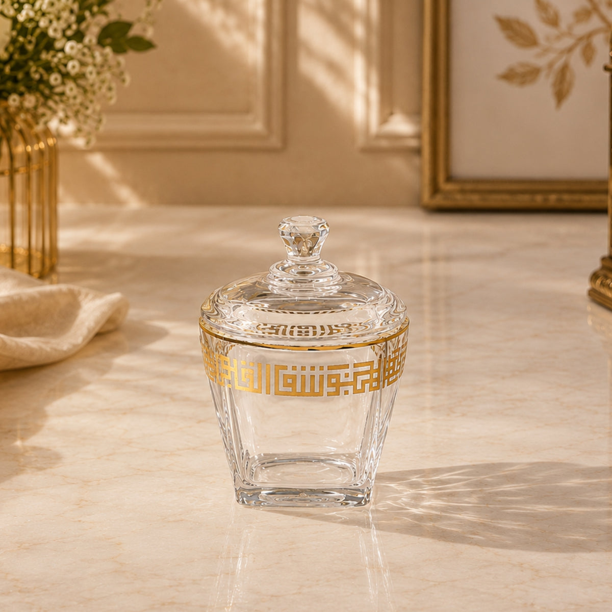 Glass Sugar Pot with Gold Pattern | Model 335