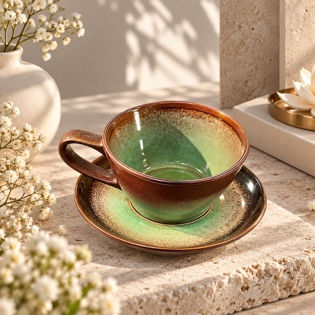 Jumbo Green & Brown Cup & Saucer 