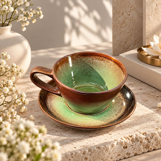 Jumbo Green & Brown Cup & Saucer 