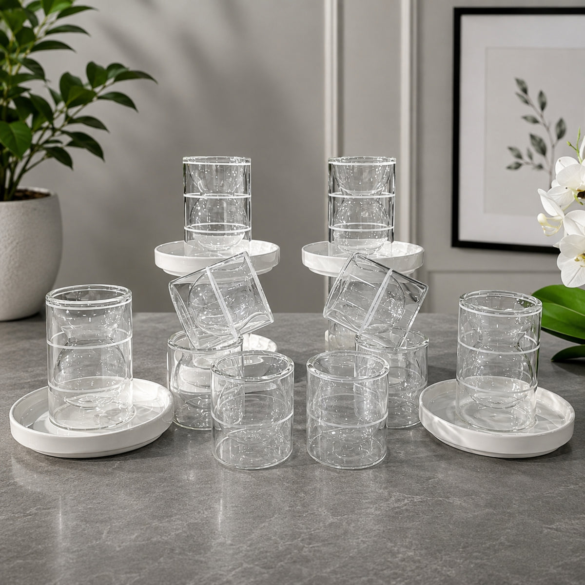 Clear Glass Tea & Cawa Cup Set 18 Pieces | GT1182