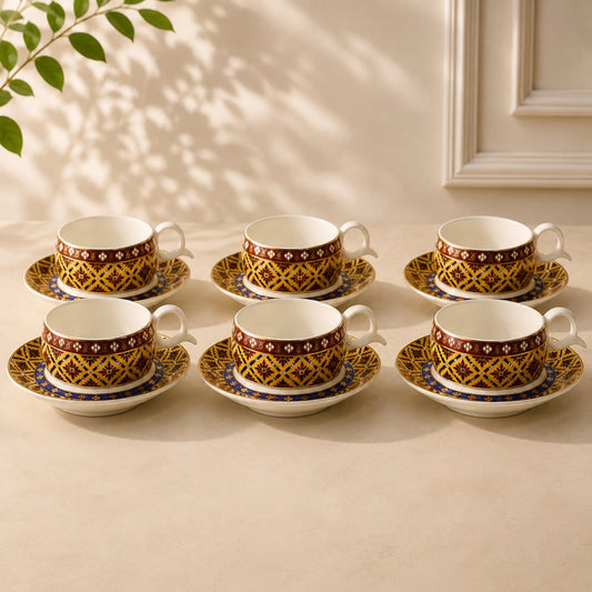 12-Piece Decorative Tea Cup & Saucer Set – 6 Cups + 6 Saucers