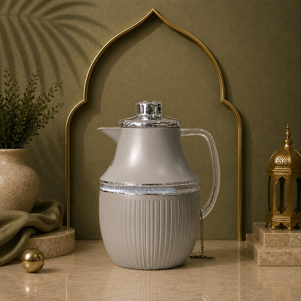 1L Silver Vacuum Flask with Chrome Details | VHJ-R100S