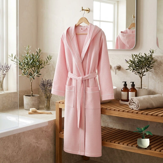 Waffle Hooded Bathrobe with Piping – Luxury Soft Bathrobe Collection