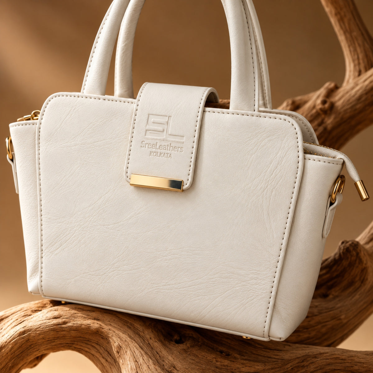 Elegant White Leather Handbag – Structured Ladies Bag