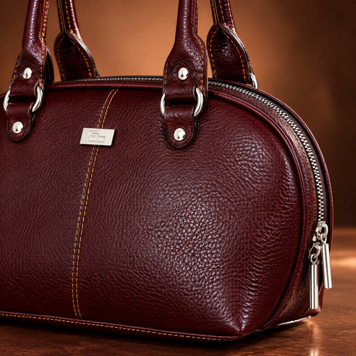 Premium Burgundy Leather Handbag – Elegant Double Handle Design