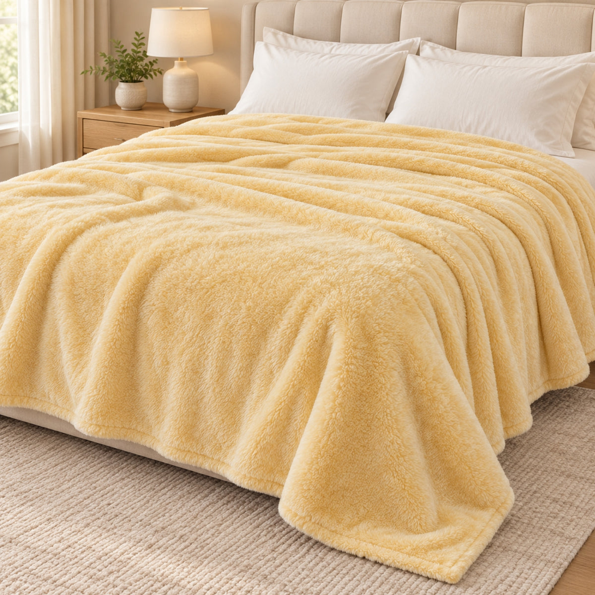 Premium Plush Blanket – Light Yellow | 200 × 230 cm, 400 GSM