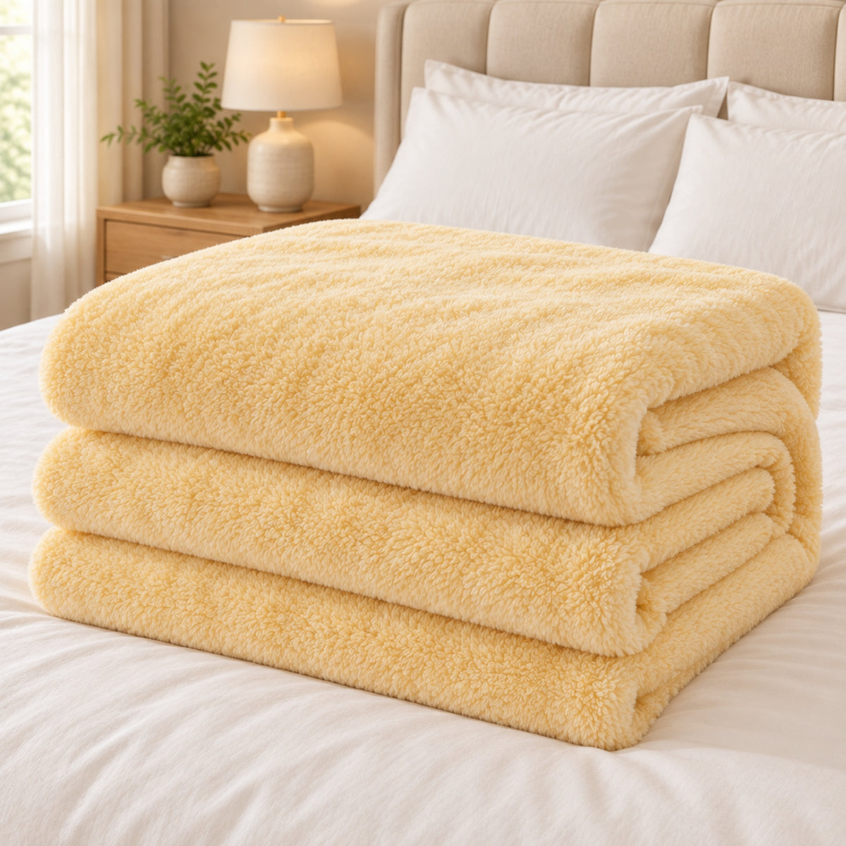 Premium Plush Blanket – Light Yellow | 200 × 230 cm, 400 GSM
